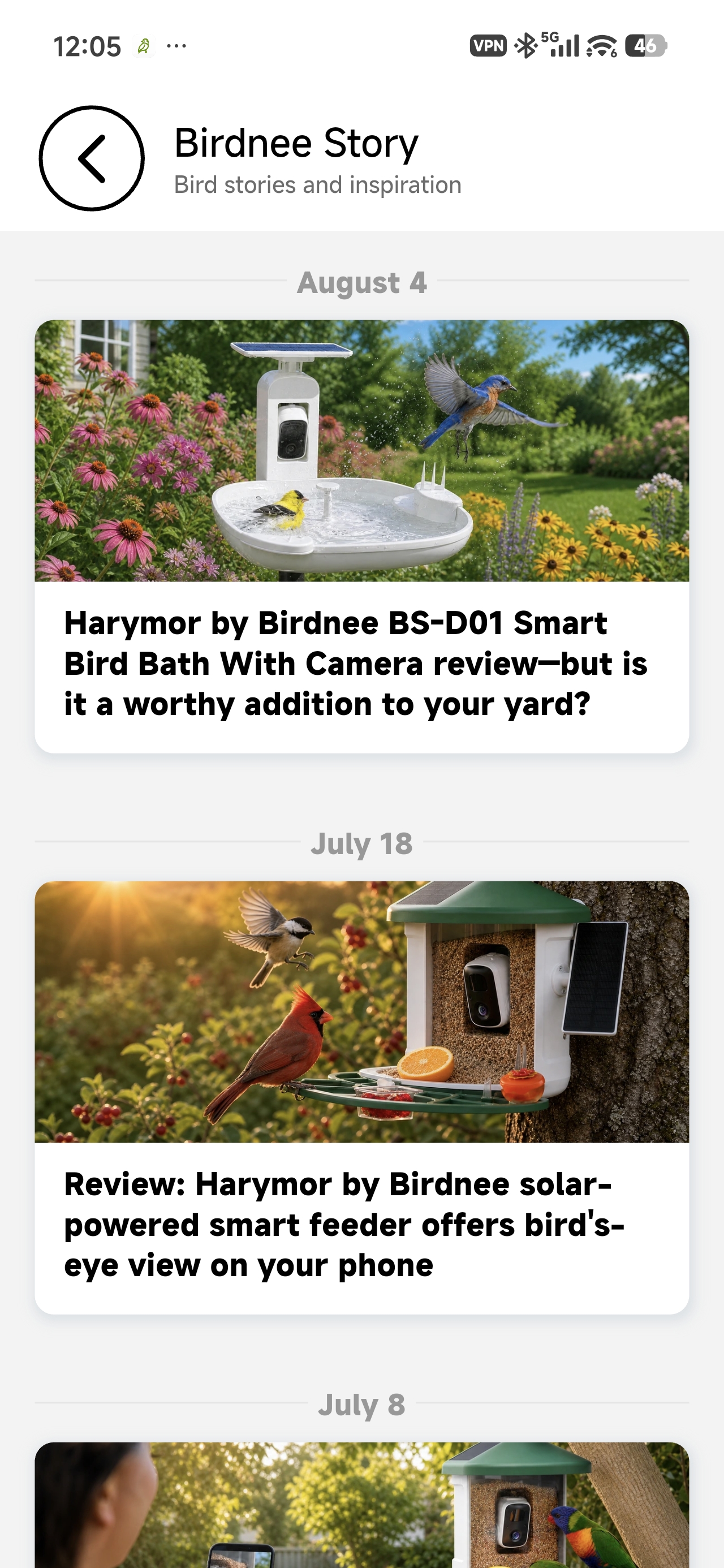 Birdnee Story with recorded visits and saved moments