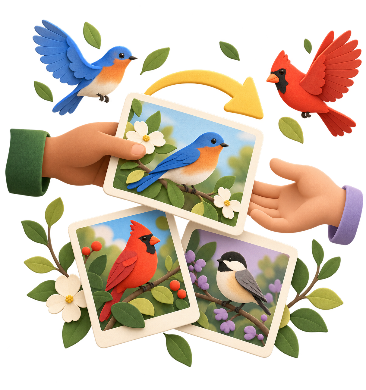 Illustration of people sharing birdwatching moments