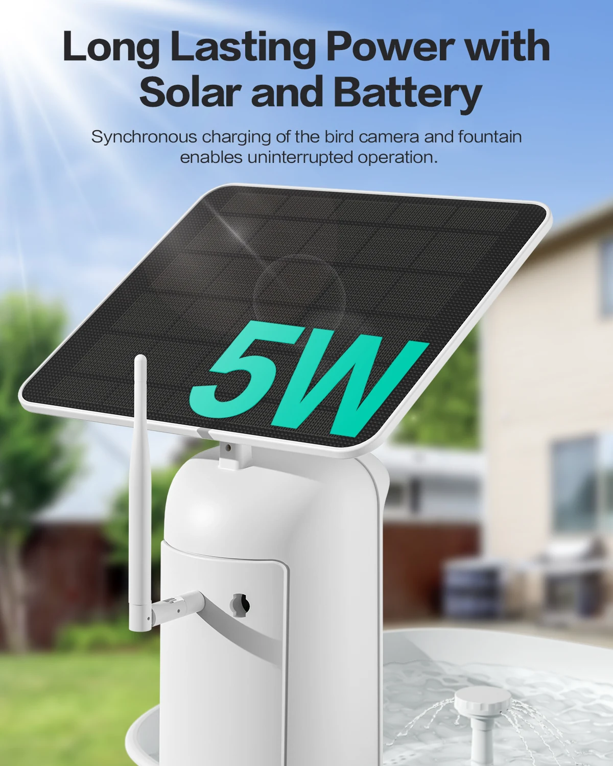 Solar power for camera and fountain
